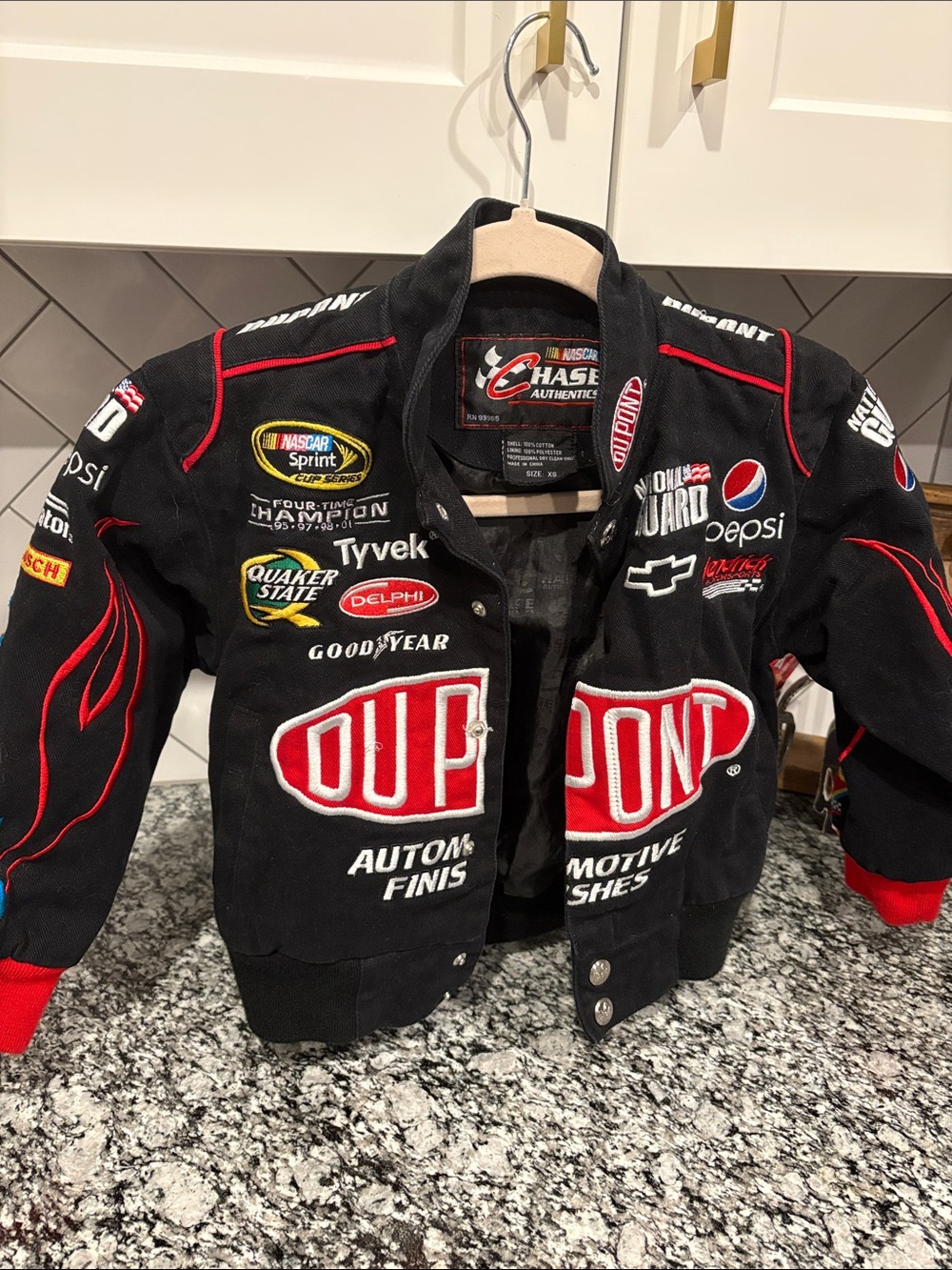 Chase Authentics Kids Black Racing-Style Jean Jacket with Red Accents NASCAR